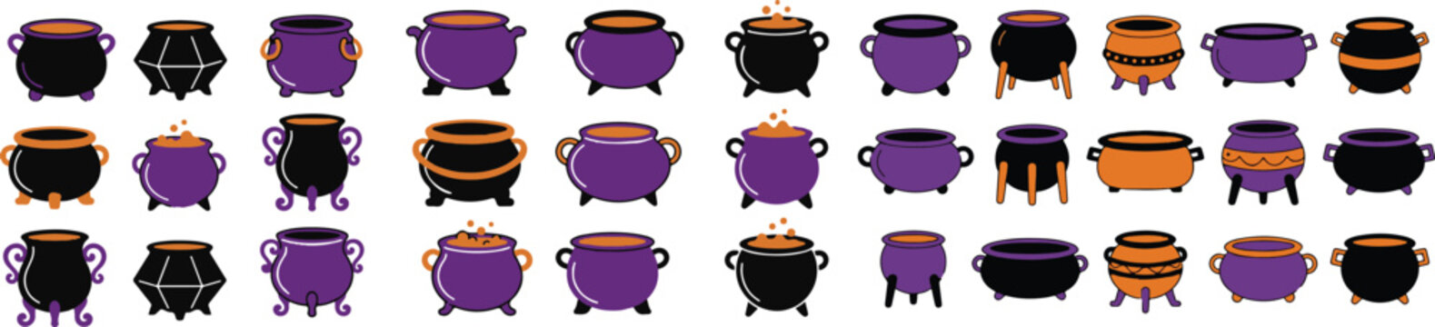 Halloween cauldron icons set witchcraft symbols for spooky decor and design