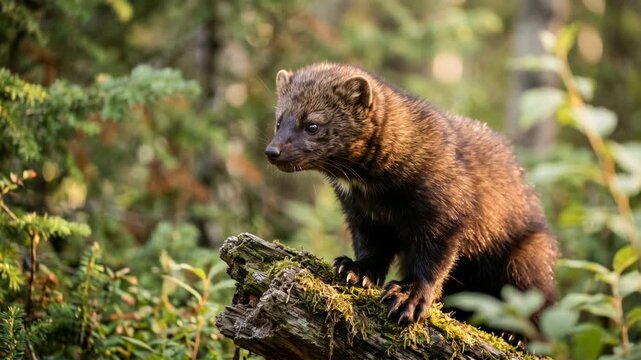 fisher pekania pennanti close up in canadian boreal forest morning light video