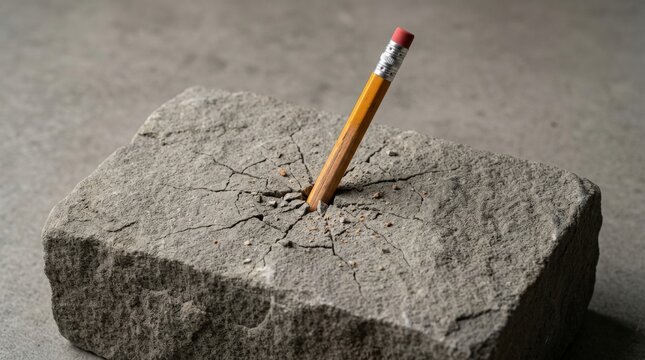 Conceptual pencil piercing solid stone