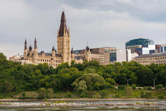 Parliament Buildings in Ottawa, Canada, overlooking Ottawa River