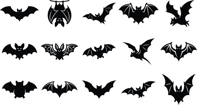 Halloween bat silhouettes collection spooky vector graphics for october 31st designs