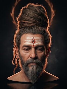 Sage Agastya Portrait &ndash; Matted Jata Sacred Aureole Close-Up