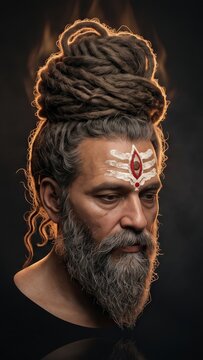 Sage Agastya Portrait &ndash; Matted Jata Sacred Aureole Close-Up