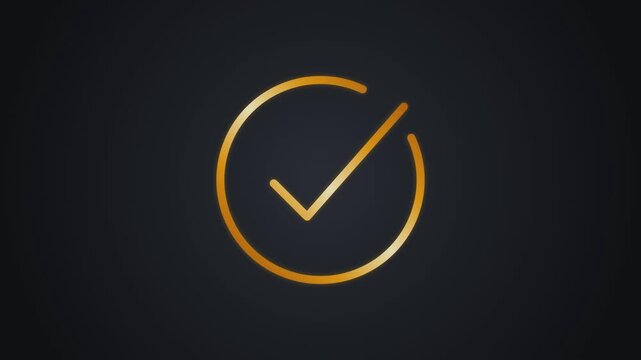 Gold checkmark icon appearing inside a circle on a dark background representing successful completion or verification
