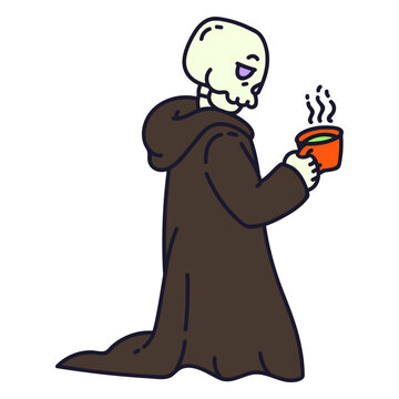 Grim reaper drinking tea