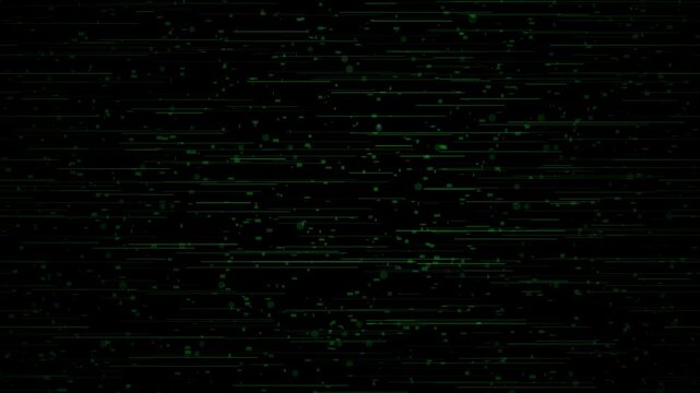 Binary code digital glitch background with green scan lines and matrix data stream