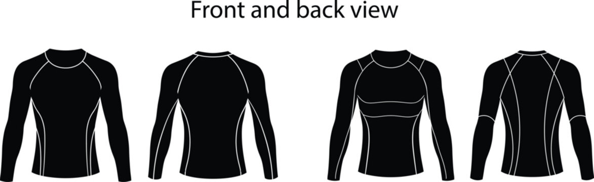 Black long sleeve compression shirts front and back view technical fashion design template