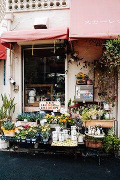 Small shop selling potted plants and garden accessories in Tokyo Japan