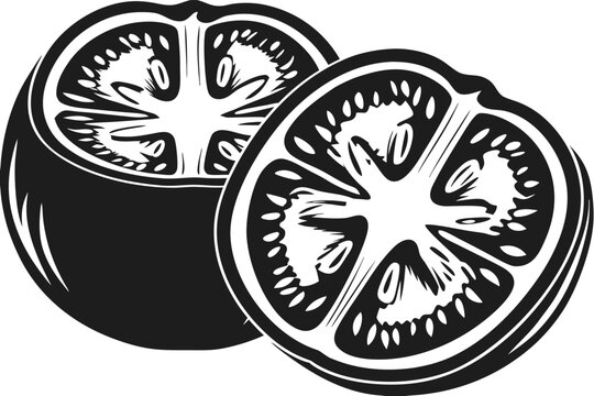 Elegant Monochrome Tomato Slice Vector Illustration for Sophisticated Culinary Backgrounds