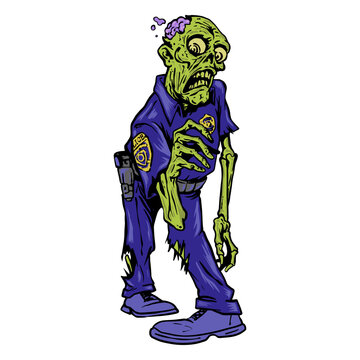 Zombie police officer with exposed brain
