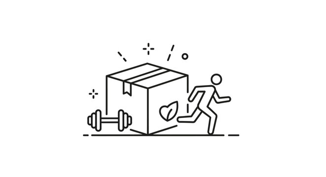 Man running with box and dumbbell.