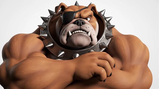 muscular  cartoon dog with its arms crossing