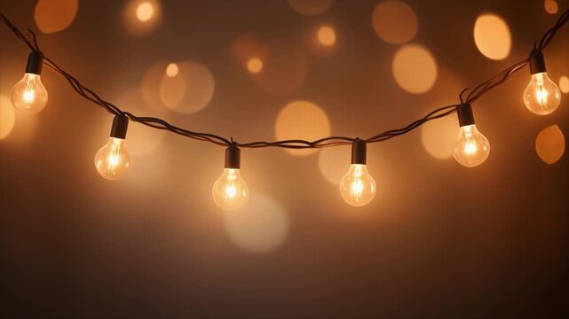 String of Warm Incandescent Light Bulbs with Soft Bokeh Background lights string lights