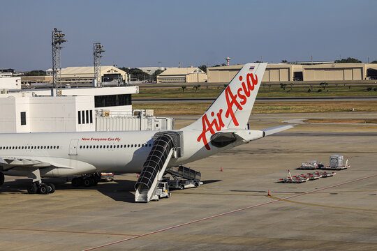 Don-mueang International Airport, Passenger Boarding Stairs in services at Apron near aircraft bay.