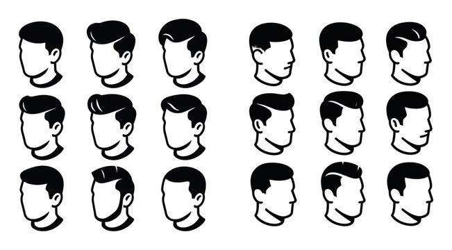 Profile portrait icons with head hair face minimal