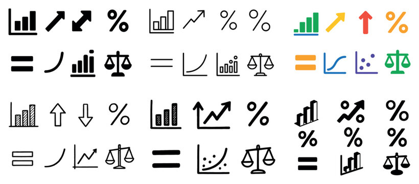 Finance icons with bar chart line chart scales minimal