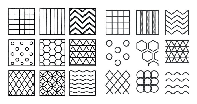 Pattern icons with square circle hexagon outline