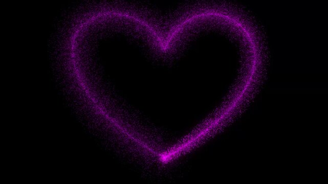 Glowing purple particle heart animation on black background, for romantic love, and valentine&rsquo;s day projects