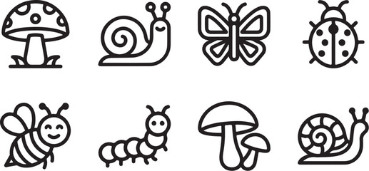 Set of eight cute nature cartoon icons © tarik