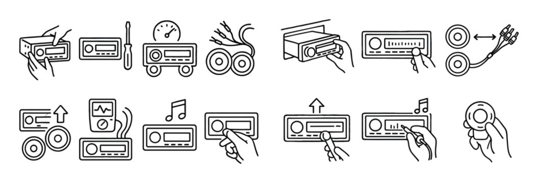 Audio icons with radio cassette hand outline