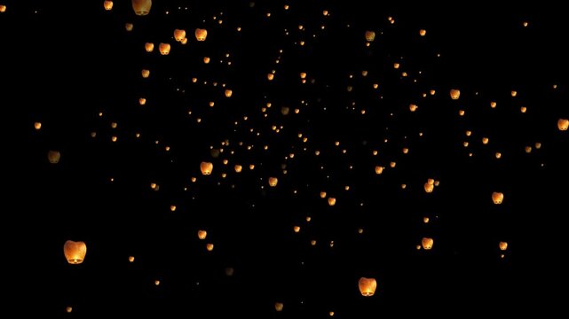 Glowing sky lanterns floating in night sky, magical floating lights background, for celebration and wishes