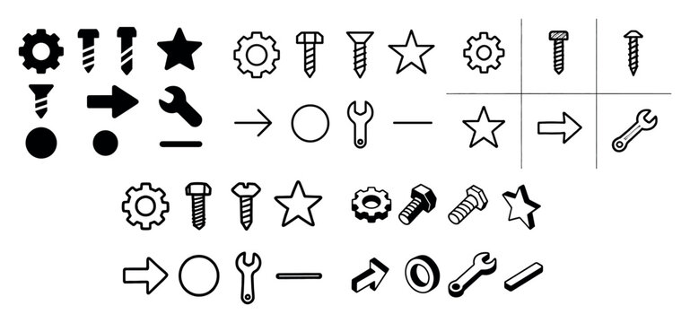 Hardware icons with screw bolt star outline