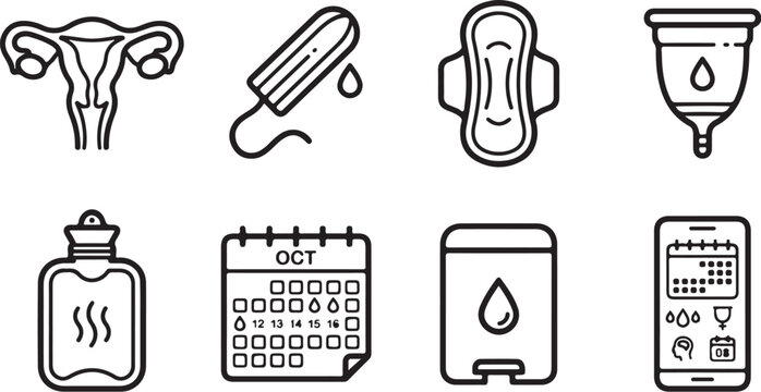 Menstrual and fertility health icons set