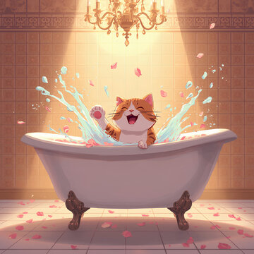 chat dans son bain