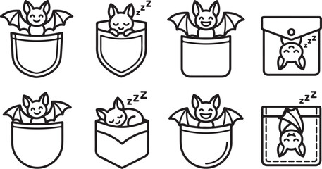 Obraz premium Cute cartoon bat and bunny sleeping in pockets