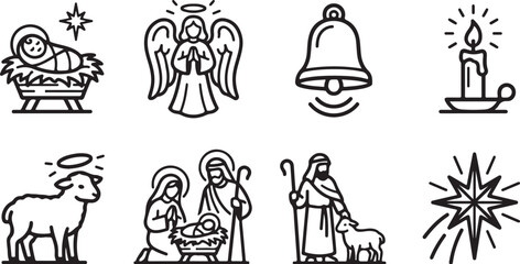 Obraz premium Christmas nativity and holiday symbols set