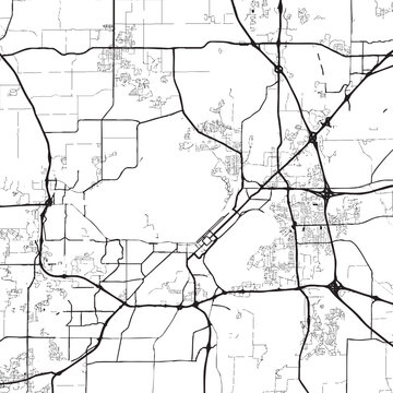A black and white Madison Wisconsin in the United States of America map illustration shows roads and highways across regions.