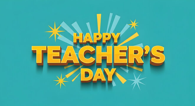 Happy teacher day greeting card with colorful fireworks illustration, greeting