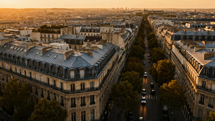 Paris Rooftops Overlooking Streets and Traffic