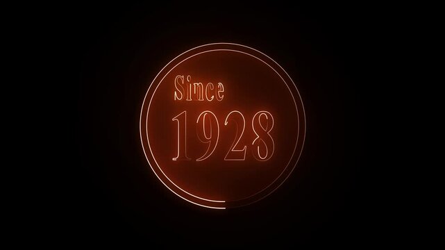 Elegant glowing neon text displaying "Since 1928" with a premium futuristic sign effect. Bright luminous outline, soft neon bloom, subtle flickering animation