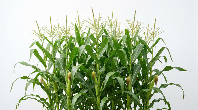 Fresh green corn stalks growing in a field representing sustainable organic agriculture.