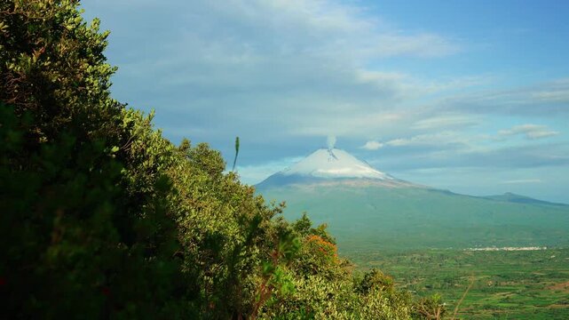 Popocatepetl volcano emitting smoke and ash in mexico