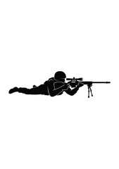 Obraz premium Prone sniper with rifle black silhouette soldier