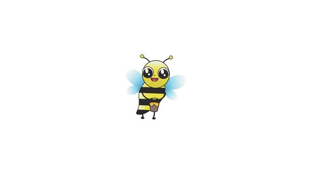 Cute cartoon bee flying while carrying a small honey pot. 4K Video