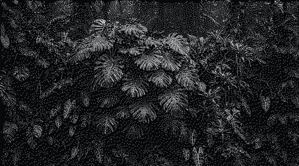 Dense foliage of tropical plants with large, intricate leaves © vectolab