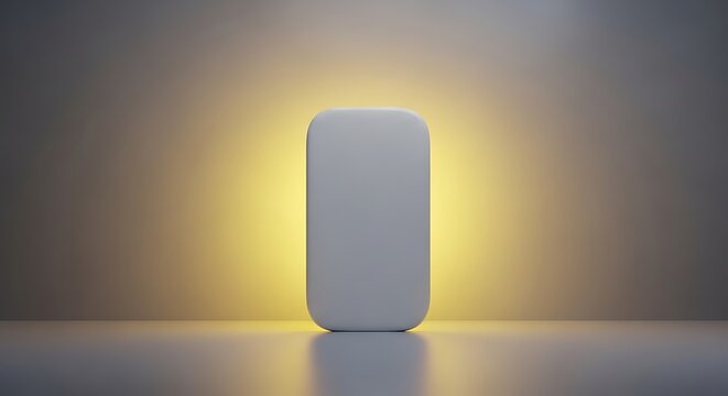 Abstract white oblong object with rounded corners illuminated by warm golden light
