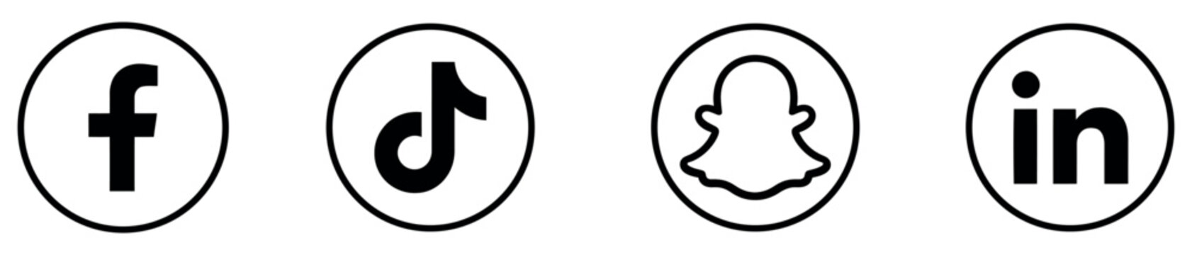 social media icon set featuring Facebook TikTok Snapchat and LinkedIn logos isolated on transparent background