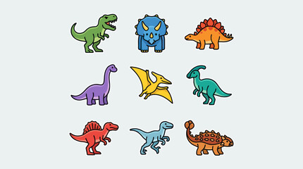 Set of stylized dinosaurs in flat design © Johnson