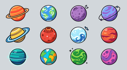 Obraz premium Stylized planet icons
