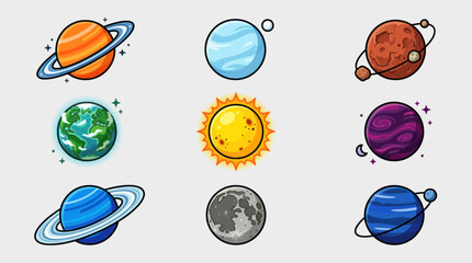 Stylized planets and celestial bodies collection © Johnsoon