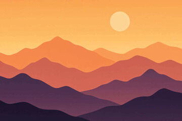 Obraz premium Mountain Ranges at Sunset Flat Design Illustration