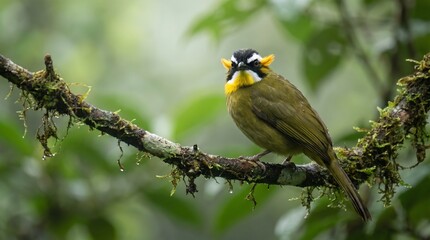 Fototapeta premium Yellow-eared Bulbul (Pycnonotus penicillatus) – Endemic Songbird of Sri Lanka's Cloud Forests