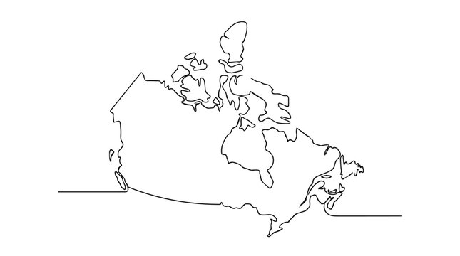 Canada outline map illustration featuring provinces and territories borders, minimalist black line design representing national geography and northern landscape simplicity