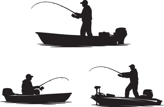 Fishing Silhouette Collection | Angler Vector Set | Fisherman Black Silhouette Clipart