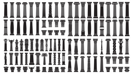 Obraz premium Set of Classical Columns and Pillars Silhouettes — Greek and Roman Architectural Capitals and Designs 