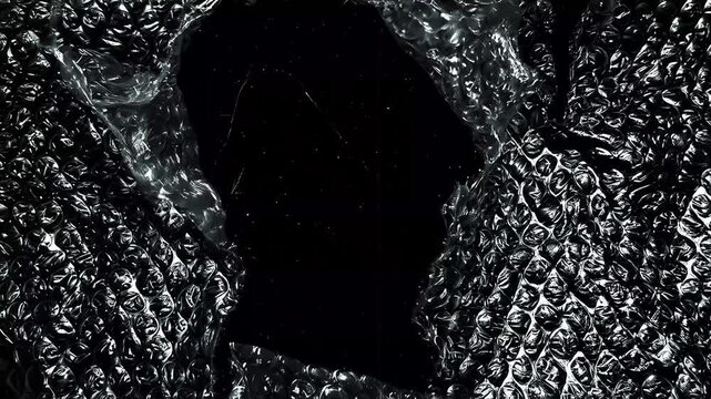 Realistic Torn Plastic Bubble Wrap Texture Animation with Transparent Packaging Film, Wrinkled Protective Air Cushion Overlay Background, Macro Packaging Material Motion Graphic Loop